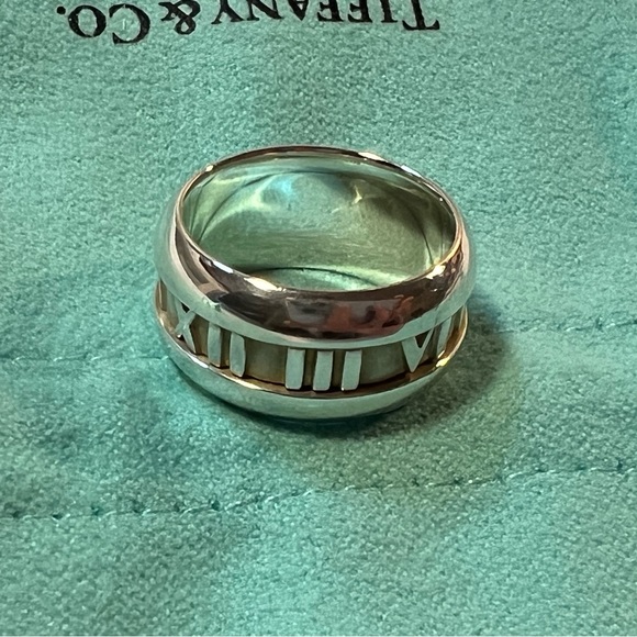 Tiffany & Co.  Sterling Silver Atlas Roman Numeral Wide Band Ring 5.5 - Picture 7 of 8